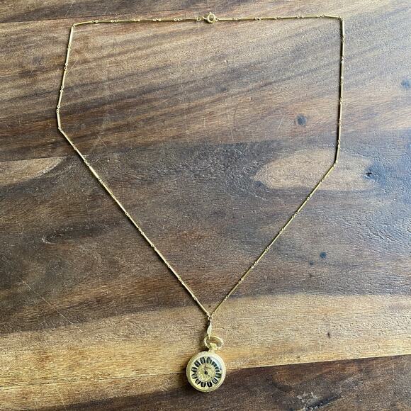 Bucherer Gold Tone Floral Engraved Pendant Pocket Watch w/ Chain *Read* - Picture 9 of 12